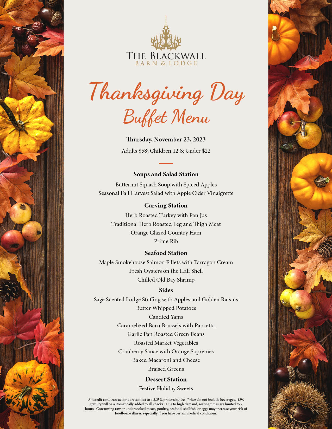 Thanksgiving 2023 Blackwall Barn & Lodge Columbia MD